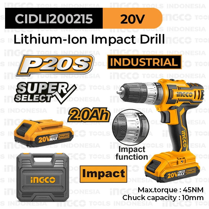 دریل شارژی 20 ولت چکشی اینکو مدل CIDLI200215